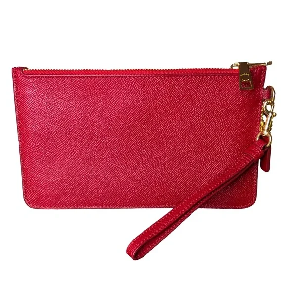 COACH Red Leather Double Zipper Wristlet Clutch with Hangtag